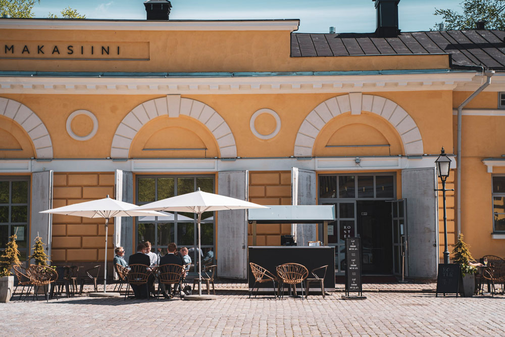 View of a terrace on the center of Turku in summer